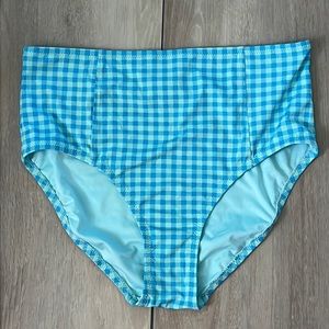 Lands end blue plaid high waist bikini bottoms aqua Like New 10